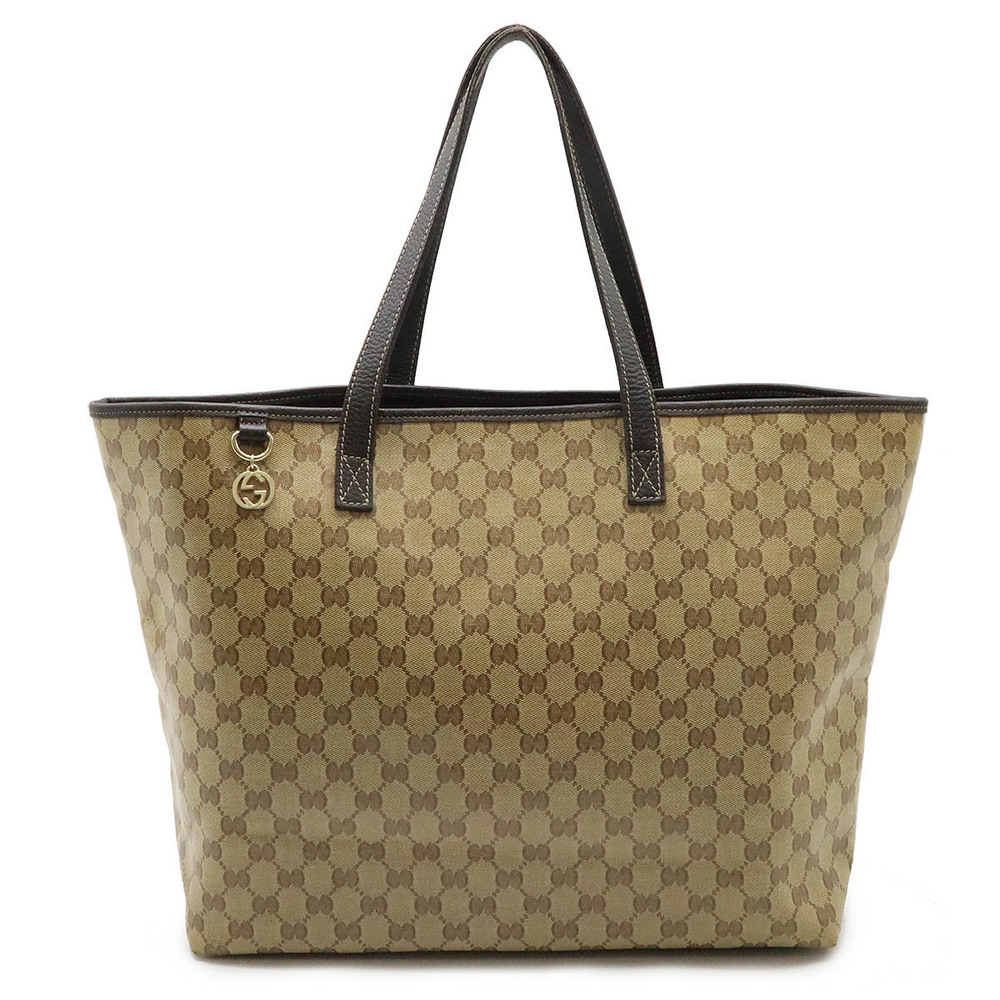 Gucci GG Crystal Interlocking G Tote Bag Shoulder Canvas Beige Cream Brown